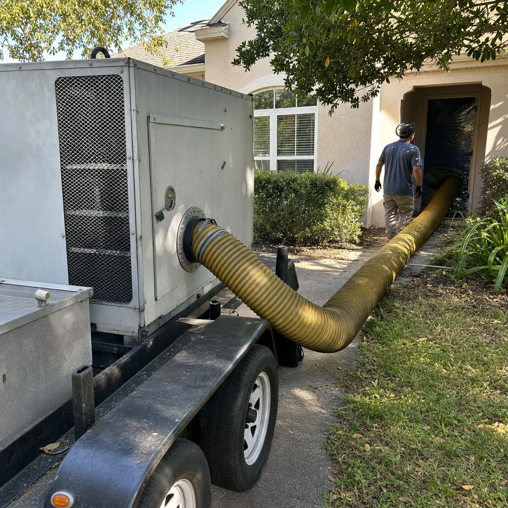 Technician performing professional residential air duct cleaning service