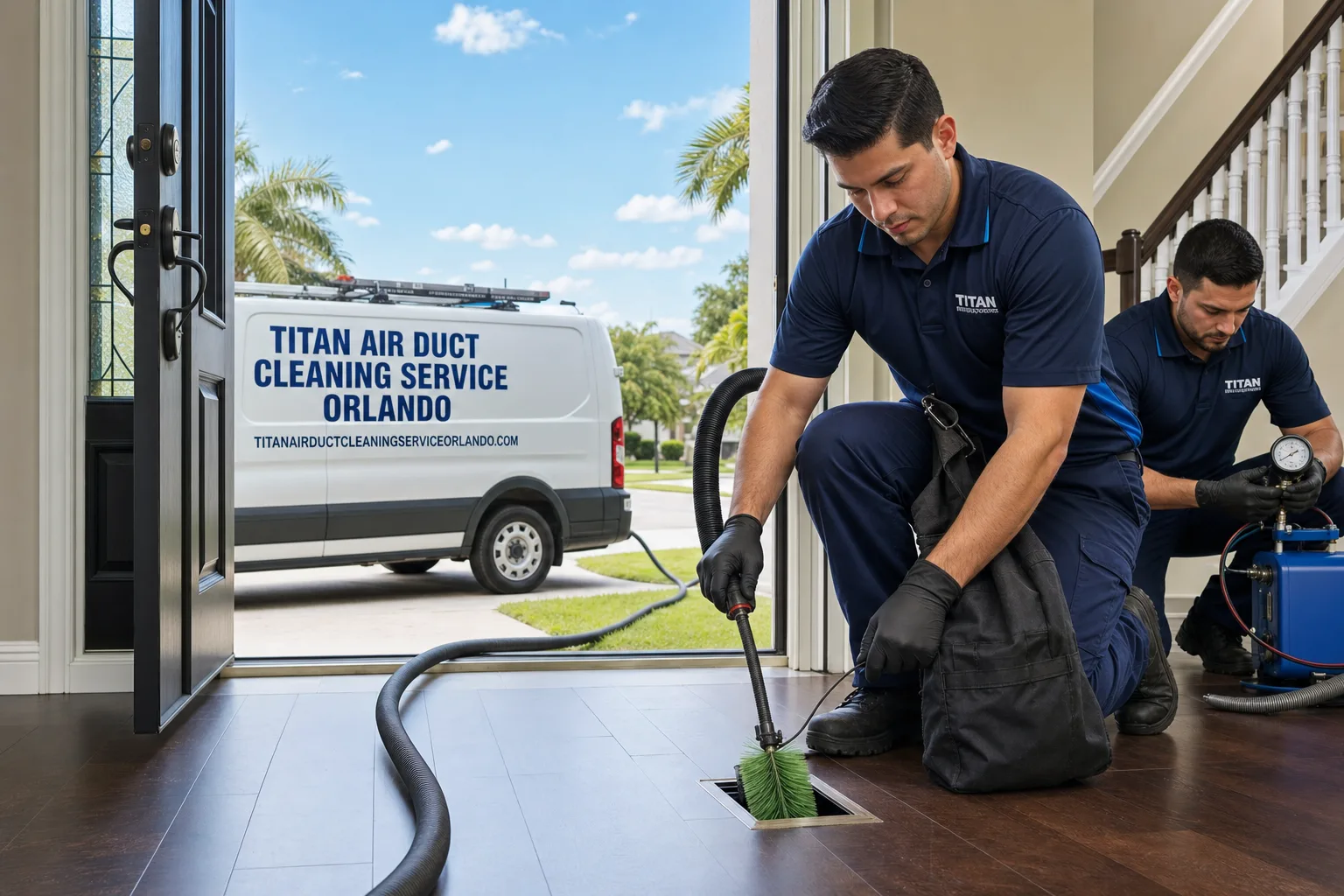 Titan Air Duct Cleaning Service Orlando service vehicle and crew in Orlando, FL